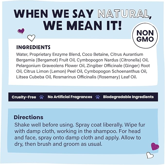 Pawstruck Natural No-Rinse Dry Shampoo for Dogs, Puppies, & Other Pets, Citrus & Rosemary - Waterless Deodorizing Spray Made in USA to Freshen & Remove Odors - 16 fl oz - Packaging May Vary
