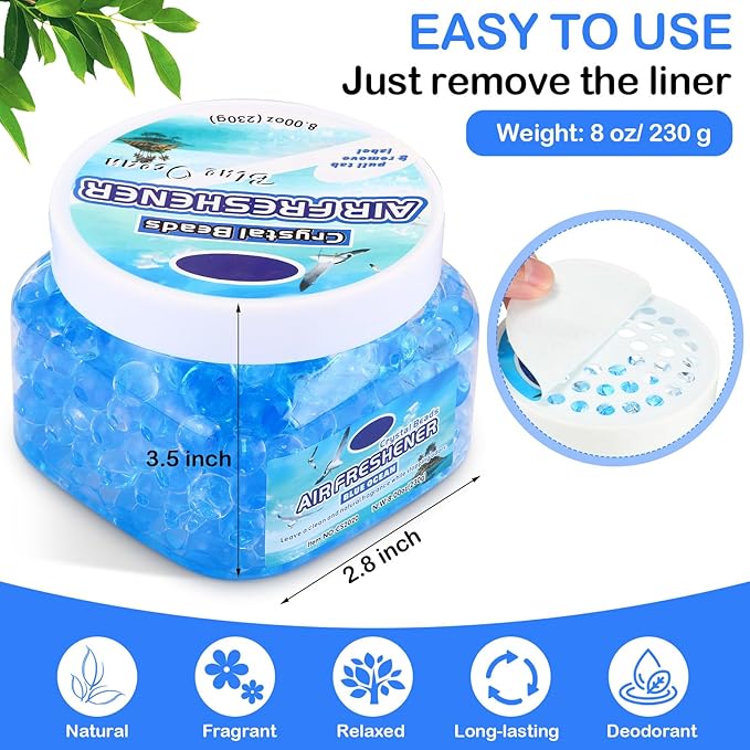 6 Pcs Air Freshener Gel Beads Bulk Odor Eliminator Beads Odor Removing Gel for Home, Bathrooms, Cars, Boats, RVs, Pet Areas, Room, Toilet 8 oz(Blue Ocean)