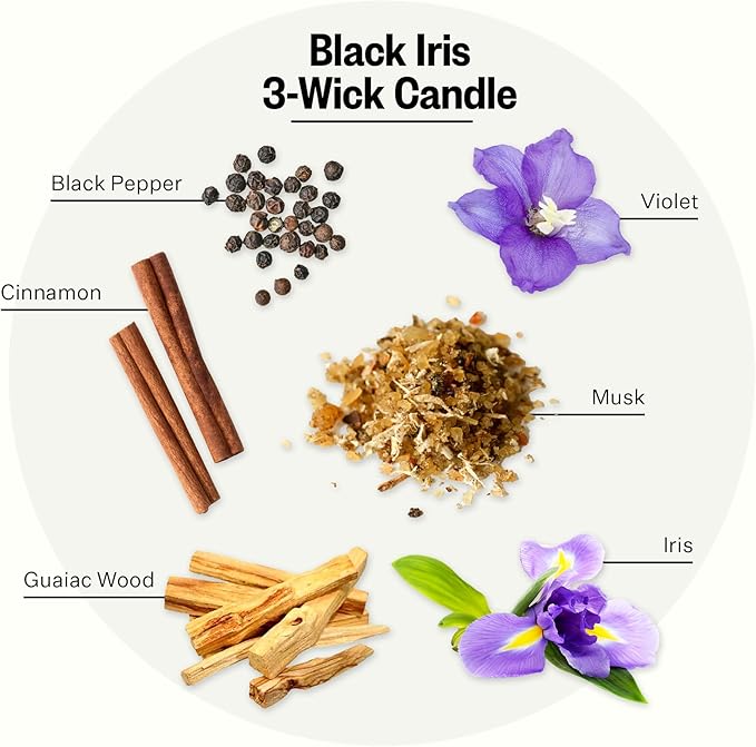 Apotheke 3-Wick Scented Candles for Home, Black Iris Oak - 26 oz Soy Wax Aromatherapy Jar Candle Gift for Women & Men with Perfume-Grade Essential Oils - Black Pepper, Cinnamon, Musk & Violet