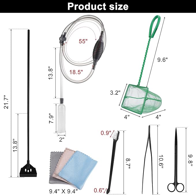7 Pieces Fish Tank Vacuum Gravel Cleaner Kit with Aquarium Cleaning Kit, Gravel Vacuum for Aquarium Water Change and Remove Dirt Sand