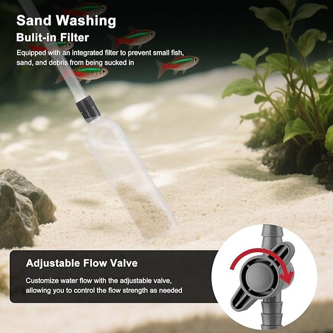 7 Pieces Fish Tank Vacuum Gravel Cleaner Kit with Aquarium Cleaning Kit, Gravel Vacuum for Aquarium Water Change and Remove Dirt Sand