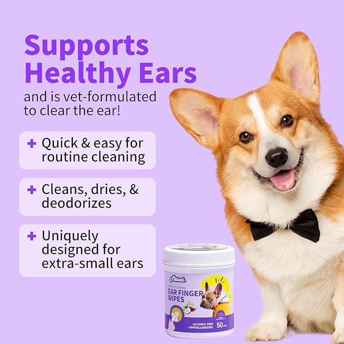 MIOSSZI Dog Ear Cleaner Finger Wipes for Dogs & Cats – Removes Wax & Odor, Helps Soothe Itchy Ears, Pet Ear Cleaning Finger Wipes 50 Count