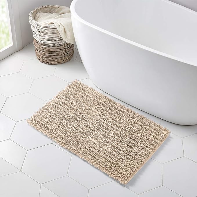 Walensee Bathroom Rug Non Slip Bath Mat (36x24 Inch Beige) Water Absorbent Super Soft Shaggy Machine Washable Dry Extra Thick Perfect Absorbant Best Large Plush Carpet for Shower Floor