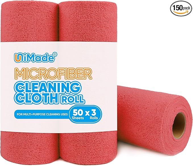 Microfiber Cleaning Cloth, 150 Sheets Shop Towels Commercial Grade Washcloths Lint-Free Work Rags Bulk Towels for Cars Mechanic Restaurant Garage Housekeeping, 11.5"x 11.5", Red