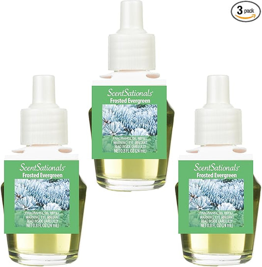 Scentsationals Fragrance Oil Plug In Air Freshener Refills 3-Pack - Frosted Evergreen - Works with Scentsationals Wall Plugs, Long-Lasting Home Fragrance, 0.8 fl oz Each, Packaging May Vary