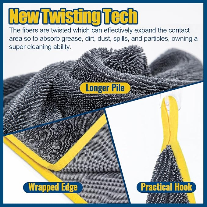 Airlab Microfiber Towels for Cars Wash Drying Extra Large Super Absorbent Cleaning Cloth Auto Detailing Ultra Soft, Lint-Free, Streak-Free, 35 x 24 Inch, Pack of 1, Grey-Yellow, 600 GSM