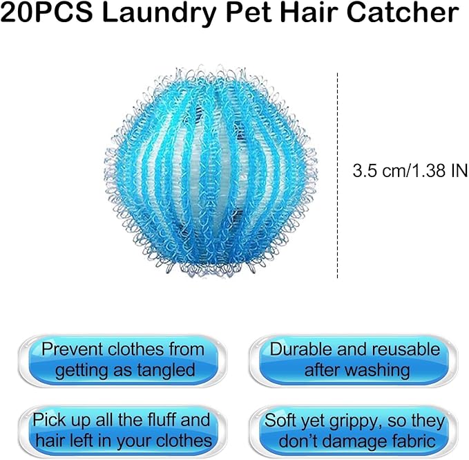 20PCS Pet Hair Remover for Laundry, Reusable Lint Catcher for Washing Machine, Effective Cat Dog Laundry Pet Hair Catcher for Clothes, Sheets, Towels, Fleece Blankets, They Don’t Damage Fabric