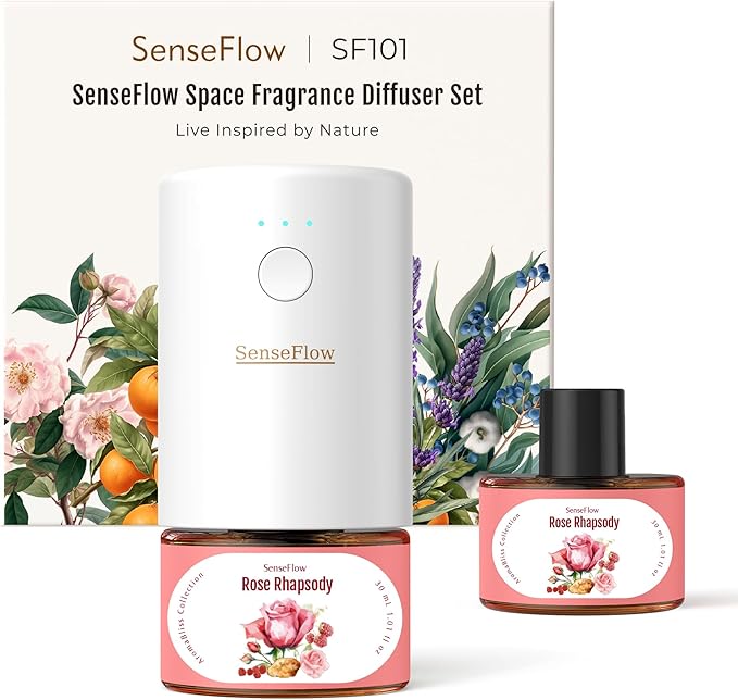 SF101 Waterless Ultrasonic Essential Oil Diffuser–100% Plant-Based,120-Day Natural Air Freshener & Aromatherapy Diffuser for Home,Hotel,Studio–Covers up to 100㎡-Rose Rhapsody