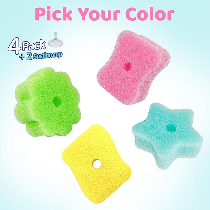 4 Pack Kickleen Scrub Color Sponge with Suction Hanger‌‌,Non-Scratch, Multipurpose Dish Cleaning Temperature Controlled Sponge for Kitchen, Bathroom (Mix Color)