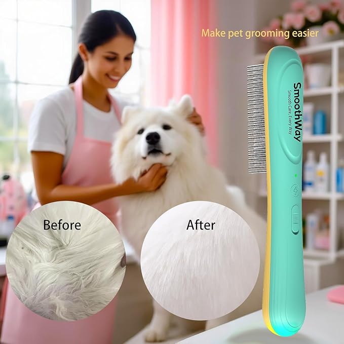 Professional 3-Row Tick & Flea Comb for Dogs & Cats - Stainless Steel Teeth with Negative Ion Anti-Static | Detangling Grooming Tool for Poodles, Shih Tzus & Long Haired Pets