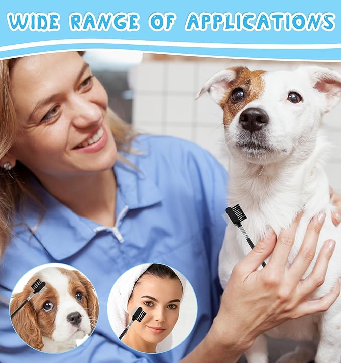 Dog Eye Comb for Small Dogs, 4Pcs dog Tear Stain Remover Comb Metal Flea for Gunk, Double-Headed Soft Bristles & Hard Teeth Grooming Tool for Puppies & Cats, Easy to Clean Black