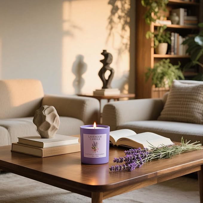 NORVENCE Lavender Candle, Lavender Scented Candles for Women, 10oz Soy Candles with Bamboo Lid for Home Scented, Birthday Gifts for Women and Men, Hand-Poured Candle for Relaxation, Home Decor