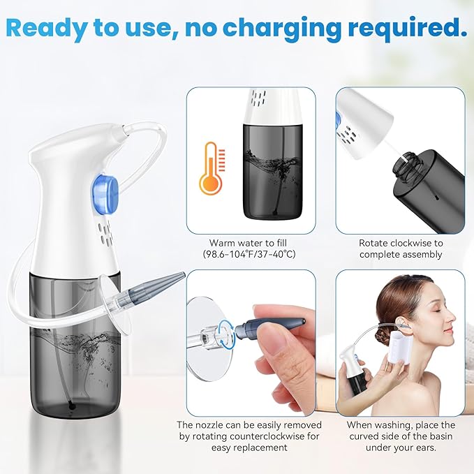 Ear Wax Removal, Ear Cleaner, Ear Wax Removal Kit, FSA Eligible Items Only List, Manual Ear Irrigation Flushing System, Safe and Effective to Clean Ear Built Up Wax（Black）