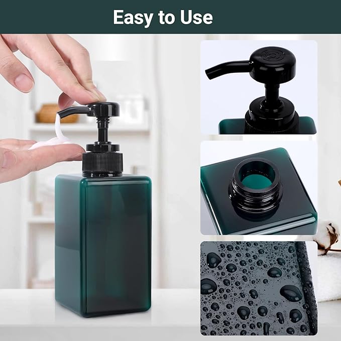 Suream 3Packs Empty Pump Shampoo Bottles, 15oz/450ml Refillable Conditioner Dispenser for Bathroom, Reusable Liquid Dispenser Bottle for Kitchen Sink, Laundry Room, Salon, SPA, Restaurant, Blue