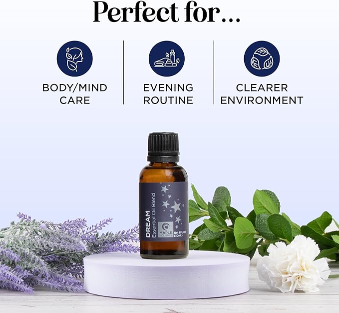 Sleep Essential Oil Blend for Diffuser - Dream Essential Oils for Diffusers Aromatherapy and Relaxation with Clary Sage Ylang-Ylang Roman Chamomile and Lavender for Sleep Time Support (1 Fl Oz)