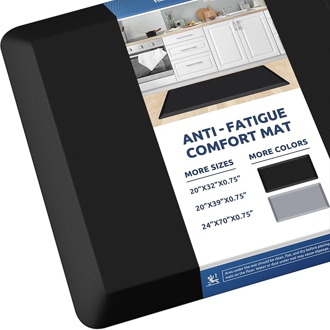 KitchenClouds Kitchen Mat Cushioned Anti Fatigue Rug 20"x39" Waterproof, Non Slip, Standing and Comfort Desk/Floor Mats for House Sink Office (Black,0.8inch)