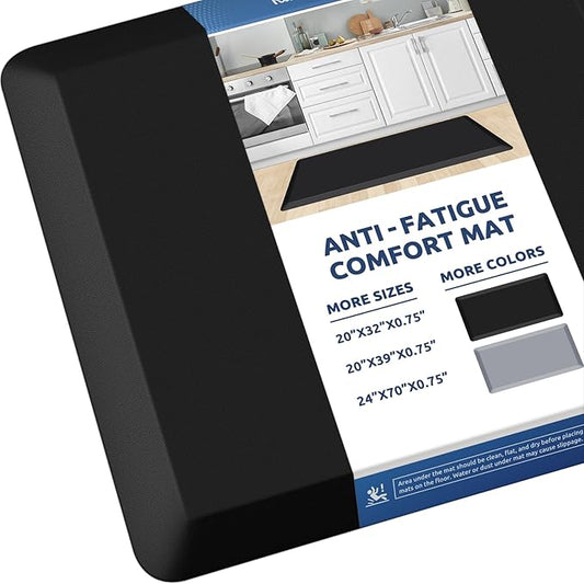KitchenClouds Kitchen Mat Cushioned Anti Fatigue Rug 20"x39" Waterproof, Non Slip, Standing and Comfort Desk/Floor Mats for House Sink Office (Black,0.8inch)