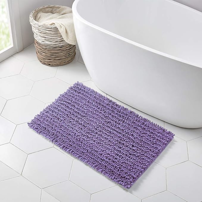 Walensee Bathroom Rug Non Slip Bath Mat (32x20 Inch Lavender) Water Absorbent Super Soft Shaggy Chenille Machine Washable Dry Extra Thick Perfect Absorbant Best Large Plush Carpet for Shower Floor