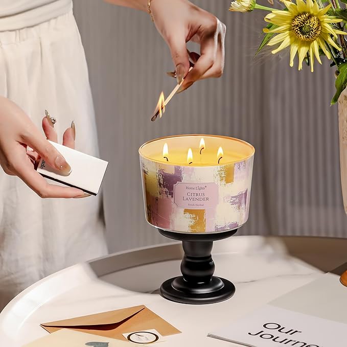 HomeLights Citrus Lavender Scented Candles | 18oz Soy Candles Scandinavian Minimalist Design 4-Wick Large Candle Jars | Ideal Candle Gifts for Events, Home Decor Stress, Relief & Relaxation