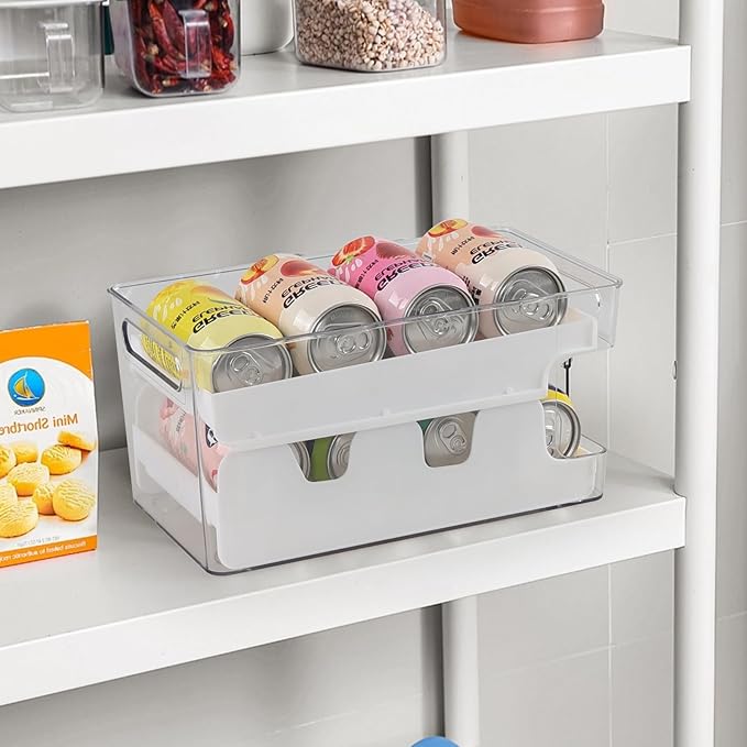Soda Can Storage Organizer, Rolling Soda Can Dispenser for Refrigerator, Cabinet, Pantry, 2 Packs