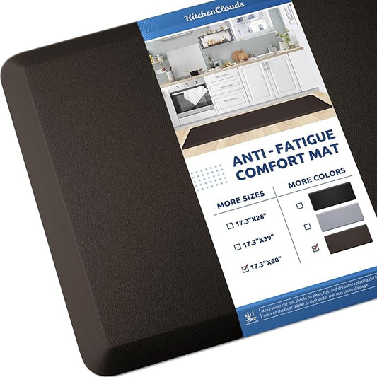 KitchenClouds Kitchen Mat Cushioned Anti Fatigue Kitchen Rug 17.3"x60" Waterproof Non Slip Kitchen Rugs and Mats Standing Desk Mat Comfort Floor Mats for Kitchen House Sink Office (Chocolate)