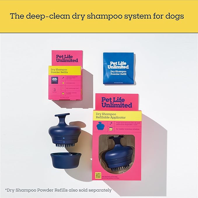 Pet Life Unlimited Dry Shampoo Refillable Applicator & 3 Count Dry Shampoo Powder Refills