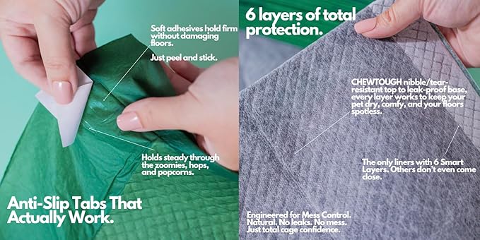 Hopp'd™ Disposable Cage Liners for Guinea Pigs, Rabbits, Ferrets & Small Pets - Ultra Absorbent Bunny Pee Pads with Bamboo Odor Control; Guinea Pig Bedding (34"x24" Critter Nation) | 14 Count