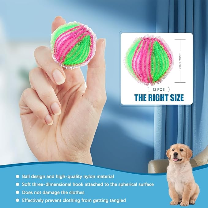 12PCS Pet Hair Remover for Laundry – Reusable Dog & Cat Hair Catcher Balls for Washer & Dryer, Lint & Fur Collector, Washing Machine Hair Remover (Red+Green)