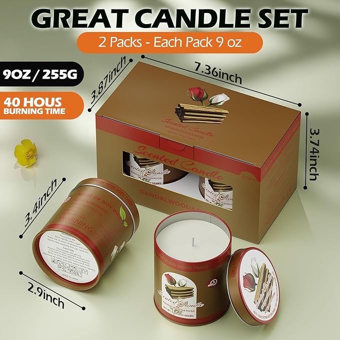 Decorative Candles for Home, Scented Wax, Indoor Use (Sandalwood & Rose)