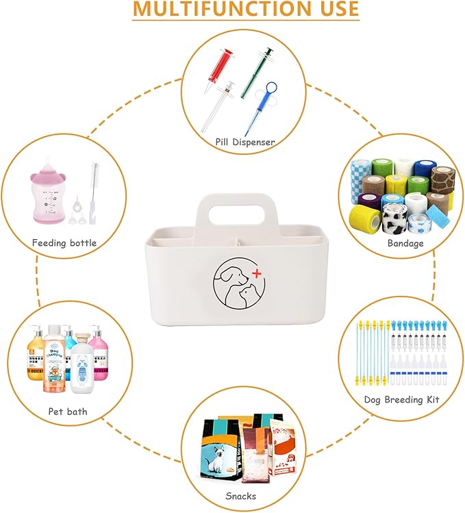Dog Storage Organizer for Pet Nursing Supplies,Portable Caddy Organizer for Pet Stuff,Divided Storage Bin for Dog Cat Feeding Bottle/Pet Pill Shooter/Whelping Kit-Bathroom,Countertop Storage