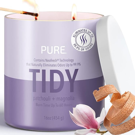 Candle-Lite Pure Patchouli & Magnolia Odor Eliminating Scented Candles, Neofresh Technology Eliminates 99.9% of Odors, 16 oz 2-Wick Jar, Proudly Poured in The USA, Up to 60 Hours Burn Time