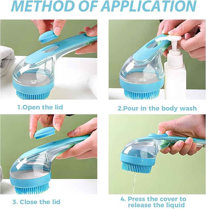 Dog Bath Brush, 2 in 1 Pet Bath Brush with Shampoo Dispenser - Pet Grooming Massage Brush with Silicone Bristles for Long Haired Dogs, Cats