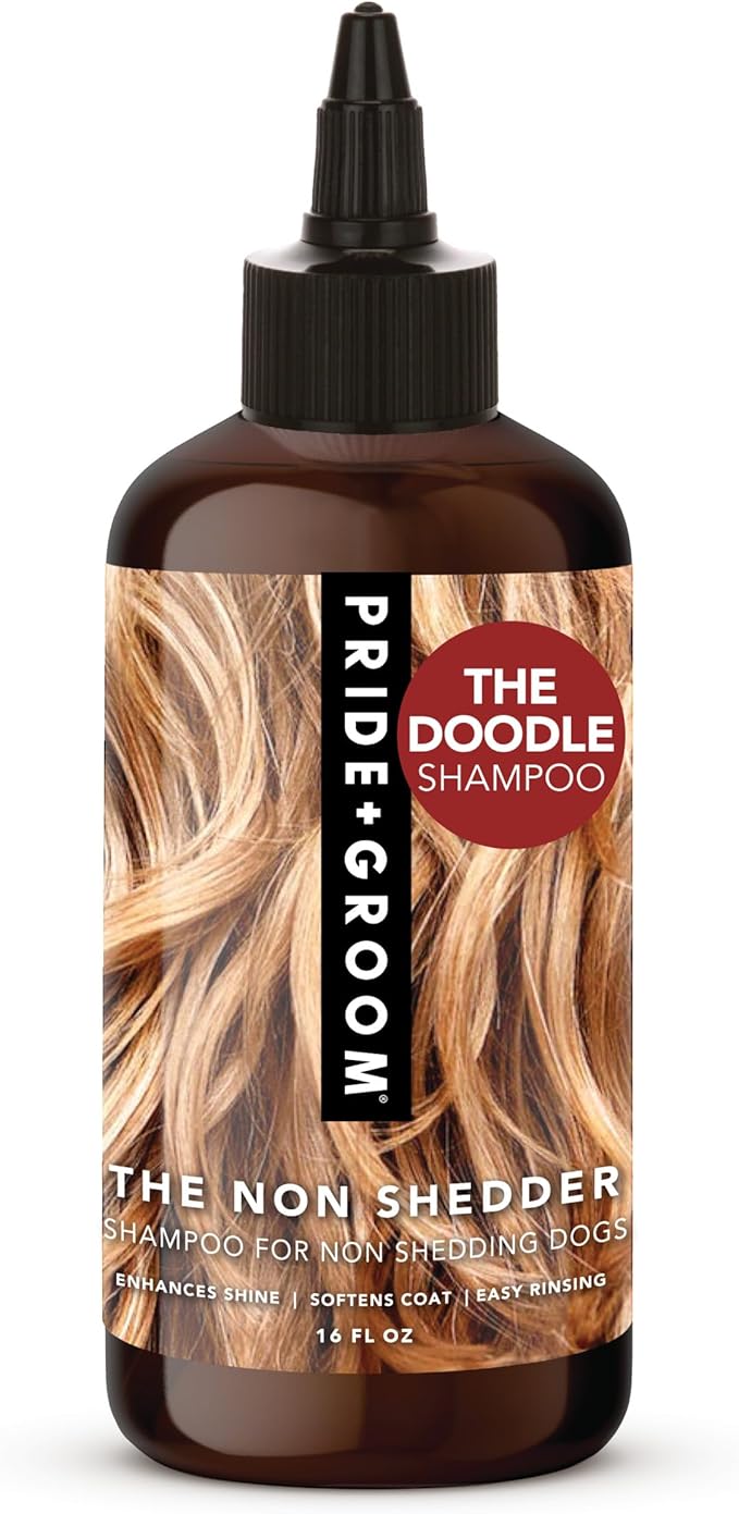 Pride and Groom The Non Shedder | Dog Grooming Shampoo for Doodles and Dogs That Do Not Shed | Tearless All Natural Body Wash with Coat-Specific Ingredients That Enhance Shine – 16oz