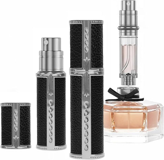 GF00BKS Leather Perfume Bottle 5ml – Bottom-Fill Refillable Dispenser, Leak-Proof & Portable for Men & Women, Ideal for Travel, Gifting & Daily Use (GF00BKS)