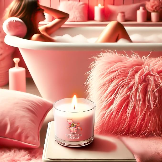 Pink Candles, Scented Candle Gift Set for Stress Relief, 3 Votive Candles for Women and Men, Birthday Candle Gifts for Women, Candles Gifts for Women (Pink, 7 oz)