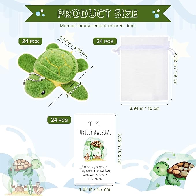 Honoson 24 Set Stuffed Turtle Employee Appreciation Christmas Inspirational Gifts Thank You Mini Plush Sea Turtle Animal Pun Thank You Note Cards for Coworkers Students Teacher Nurse Pocket Favors