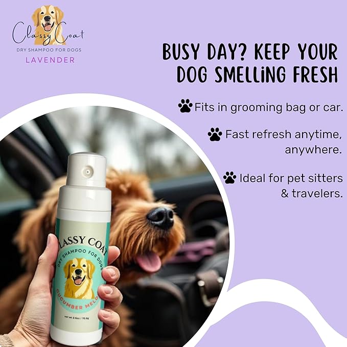Dry Shampoo & Coat Deodorizer for Dogs (Lavender) | Waterless No-Rinse Squeeze Bottle Powder Formula | Calming Lavender Scent | Talc and Alcohol Free | Safe for Sensitive Skin | Made in USA