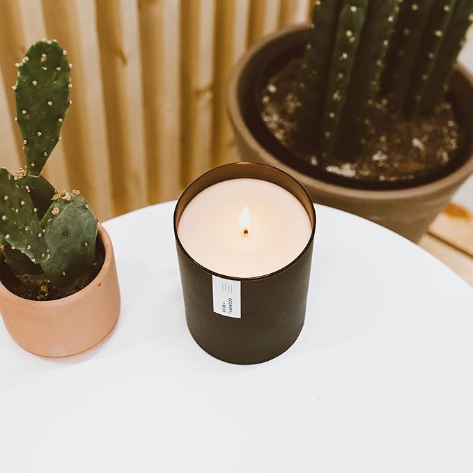 Calyan Wax Co. Soy Wax Candle, Musk + Teakwood Scented Candle, 75 Hour Burn Time, Aromatherapy Soy Candles, Non Toxic & Vegan Soy Wax, Black Tumbler Scented Candles, 10.2oz
