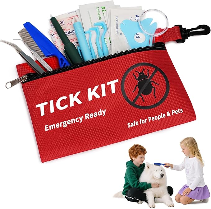 Premium Tick Remover Kit for Humans and Dogs - 54 in 1 Hiking Essentials with First Aid Case, Stainless Steel Tick Remover + Tweezers, Tick Remover Tools for Dogs Cats Pet Tick Comb