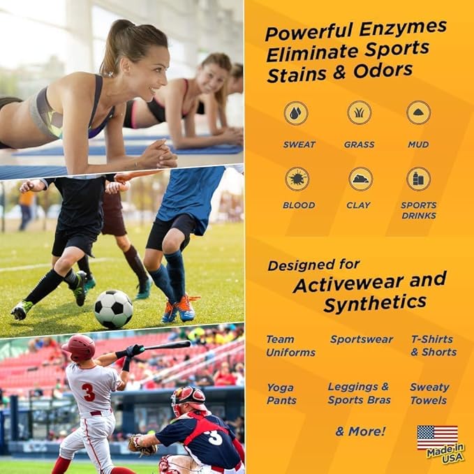 AthletX Amazing Active Wear Sports Detergent (128 Loads) - Powerful Natural Enzymes Eliminate Stain & Odors Making Laundry Athletic Wear Fresh & Clean- USA Made - (32oz Bottle)