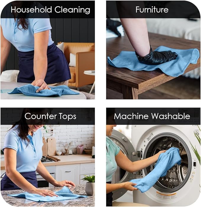 Avalon Towels Microfiber Cleaning Cloths Value Pack of 36 Size 16" x 16", Highly Absorbent, Lint Free, Reusable and Washable, Multicolor