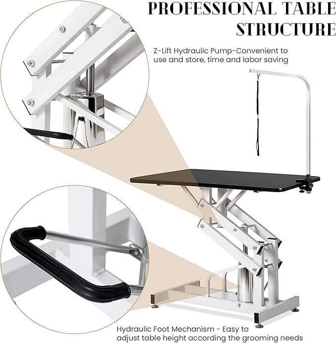Hydraulic Dog Grooming Table, Heavy Duty Grooming Table for Small/Medium Dogs at Home, Pet Grooming Table with Adjustable Arm and Noose, Range 21-36 Inch, 43 Inch
