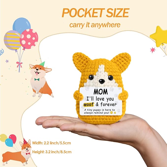 Mini Croche Corgi Mom Christmas Birthday Gifts from Daughter Son,Positive Crochet Puppy Gift for Dog Mom New Bonus Step Mama Mother in Law Present,Handmade Crochet Corgi Décor