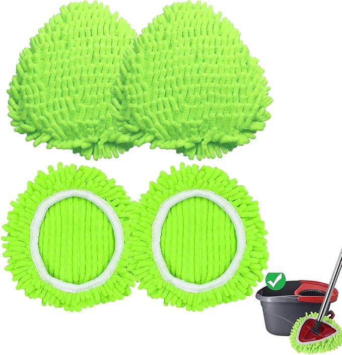 4 Pack Reusable Microfiber Mop Pads Compatible with O-Cedar EasyWring 1-Tank Spin Mop System,Elastic Mop Head Replacement for Deep Clean,Machine Washable Mop Refills