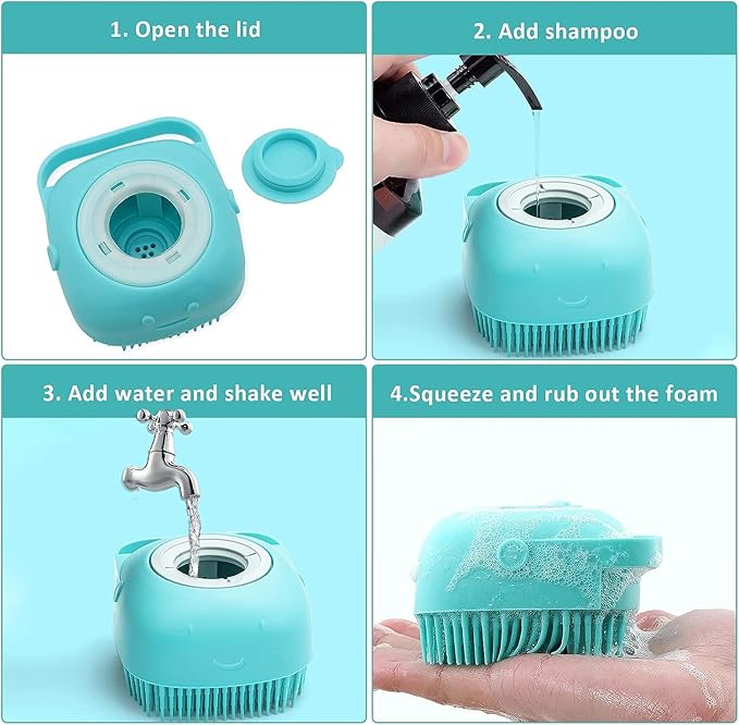 3PCS Dog Bath Brush, Dog Shampoo Brush Dog Scrubber for Bath, No Slipping Pet Shower Grooming Massaging Washing Brush with Adjustable Ring Handle for Short & Long Haired Dogs/Cats (Blue)