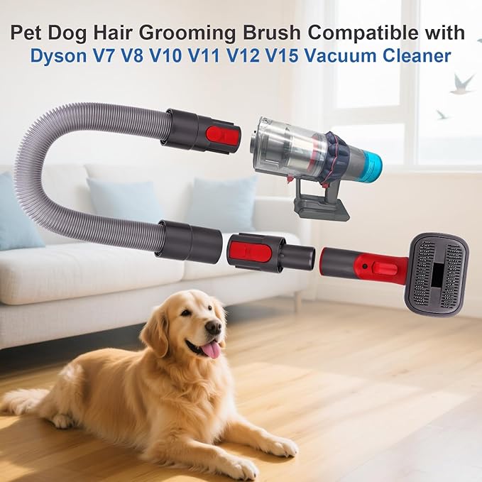 Pet Dog Hair Grooming Brush Vacuum Attachment Compatible with Dyson V7 V8 V10 V11 V12 V15, Cat and Dog Grooming & Shedding Tools