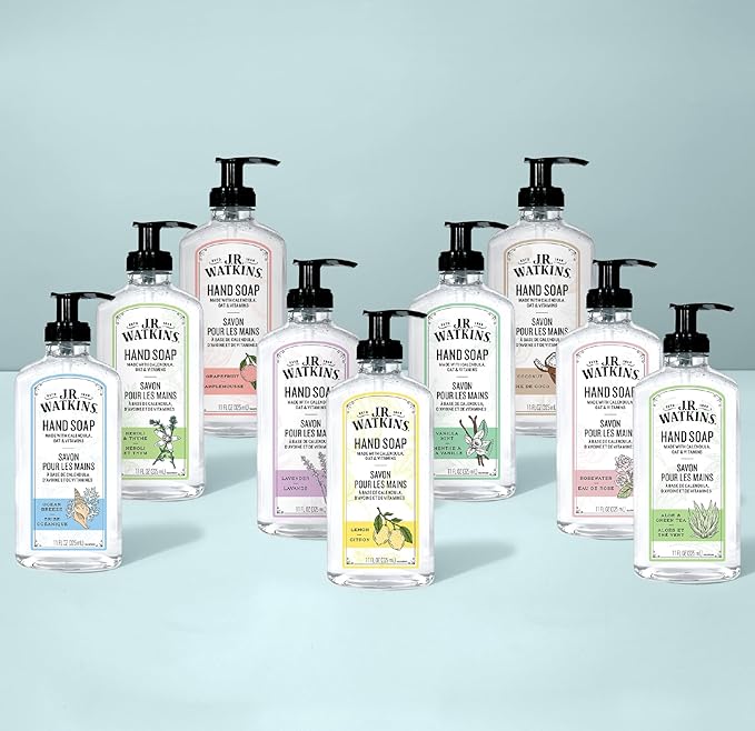J.R. Watkins Gel Hand Soap Refill, Moisturizing Hand Wash, Formulated with Plant-Based Cleansers, Alcohol-Free, Cruelty-Free, Aloe & Green Tea, 34 Fl Oz, 2 Pack