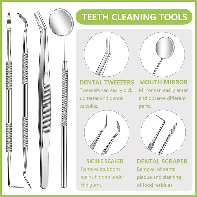 8 Pcs Dental Tools Pet Dog Teeth Cleaning Tool Kit, Stainless Steel Dental Picks Mouth Mirror Tooth Scraper Plaque Tartar Remover, Pets Oral Care Hygiene Set for Dogs and Cats Use with Case