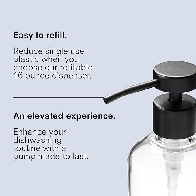 Public Goods Glass Dish Soap Dispenser Pump for Kitchen Sink | Liquid Dish Soap Refill Bottle | Made with Clear Borosilicate Glass and Black Stainless Steel | 16 Oz Dispenser