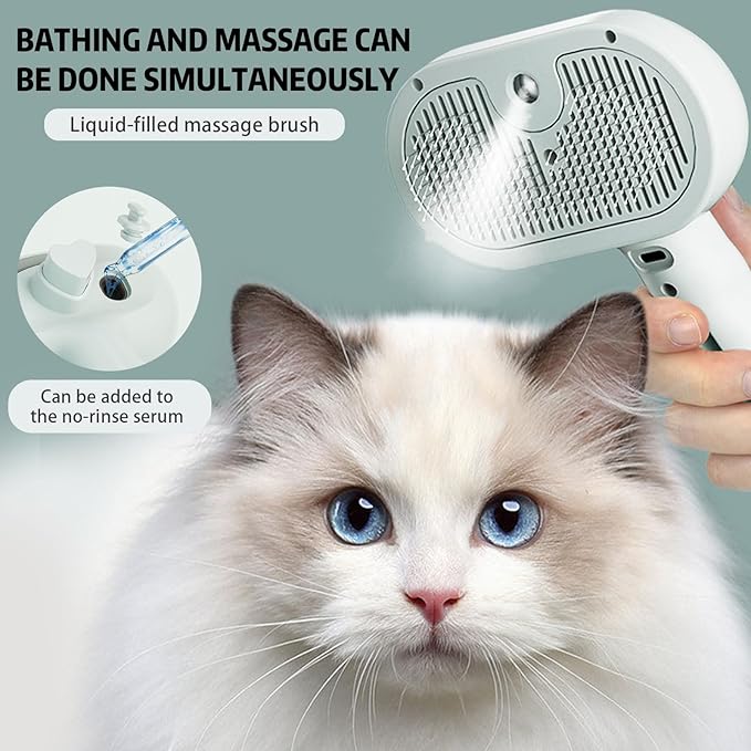 Pet Steam Brush, 3-in-1 Self-Cleaning Grooming Tool for Long & Short Hair Pets - Deshedding and Dematting Hair Brush for Dogs & Cats - White